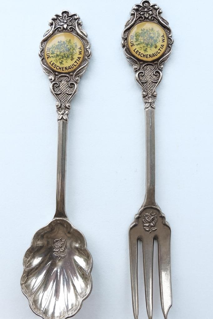 Australisch Lepel + Vork Set–Blue Leschenaultia – Zeldzaam, Ophalen of Verzenden