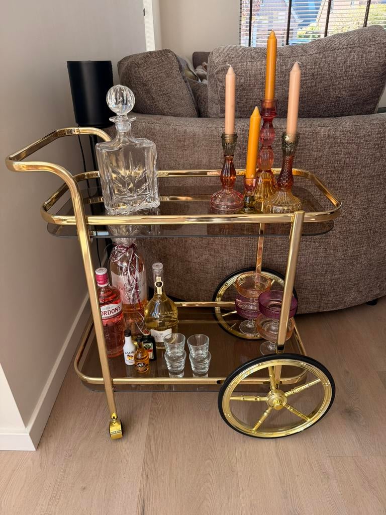 Drankenkar vintage, Huis en Inrichting, Ophalen, 15 tot 25 flessen, Minder dan 50 cm, Glas