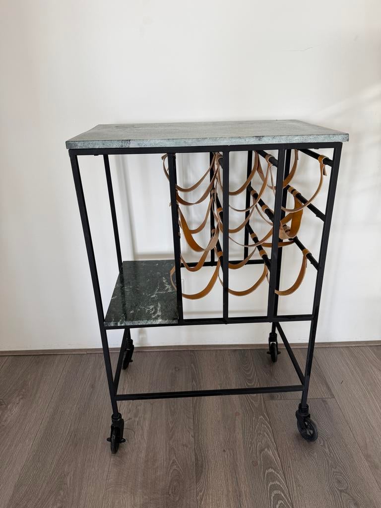 Wijnrek met marmeren blad, Ophalen, Gebruikt, 5 tot 15 flessen, Metaal