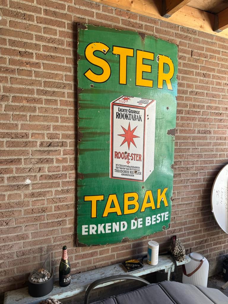Vintage Emaille Reclamebord Roode Ster Tabak, Ophalen of Verzenden