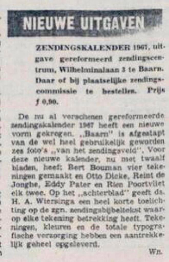 GEZOCHT voor Rien Poortvliet expositie Zendingskalender 1967, Ophalen of Verzenden, Maandkalender