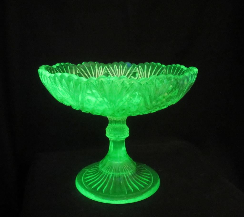 Antieke art deco uranium vaseline glazen fruitschaal, Antiek en Kunst, Antiek | Glas en Kristal, Verzenden