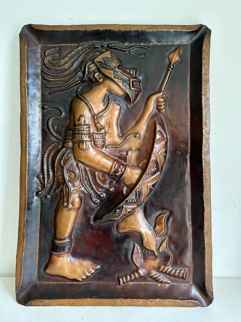 Vintage koper relief schilderij Afrikaanse afbeelding 33x48, Antiek en Kunst, Ophalen
