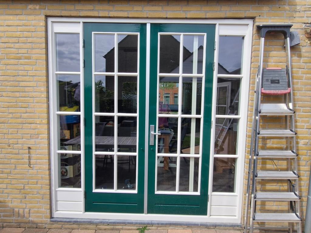 Dubbele openslaande deuren met glas en hordeur, Ophalen, Gebruikt, Buitendeur, Glas