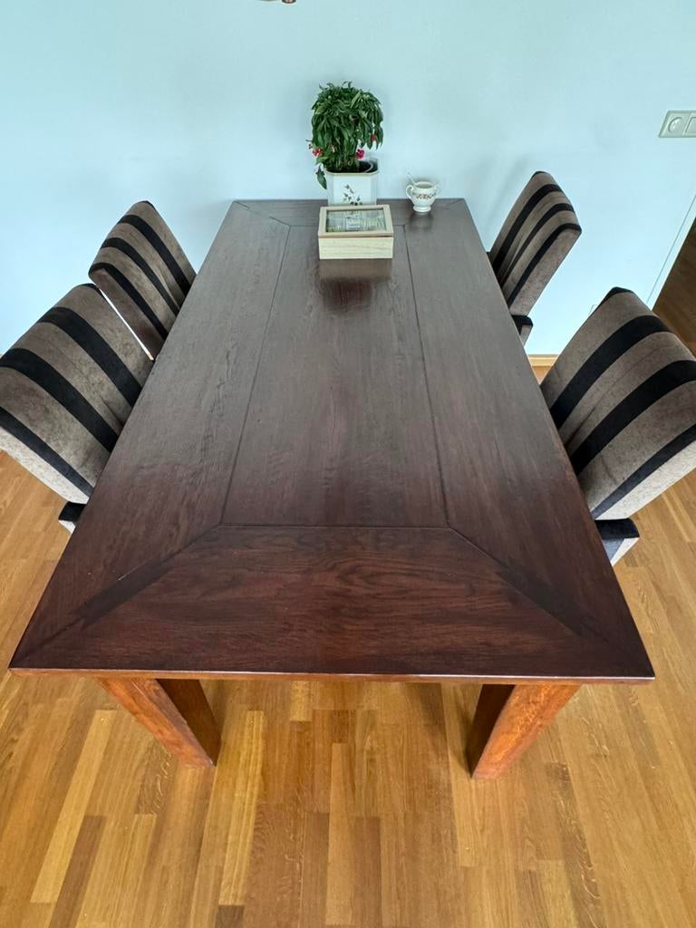 Eettafel eiken Frand antiek met 4 Henders & Hazel stoelen, Ophalen, Gebruikt, 4 tot 6 stoelen