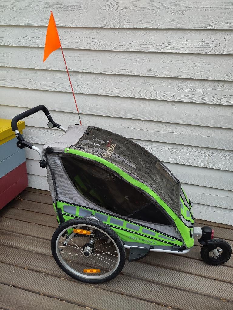 qeridoo fietskar sportrex 1 + babyschaal, Fietsen en Brommers, Fietsaccessoires | Aanhangers en Karren, Ophalen, Gebruikt, Opvouwbaar