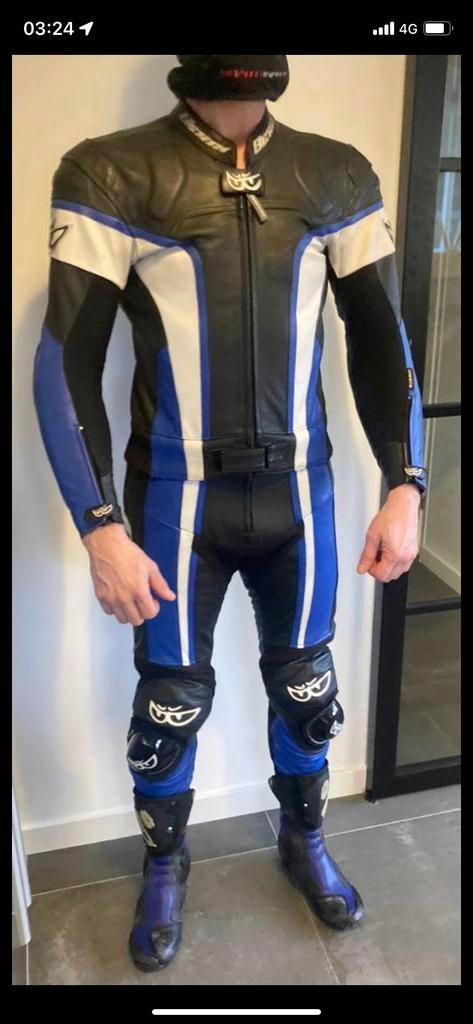 Berik Motorpak Leer Zwart/Blauw/Wit - Maat 48, Ophalen of Verzenden, Tweedehands, Heren, Combipak