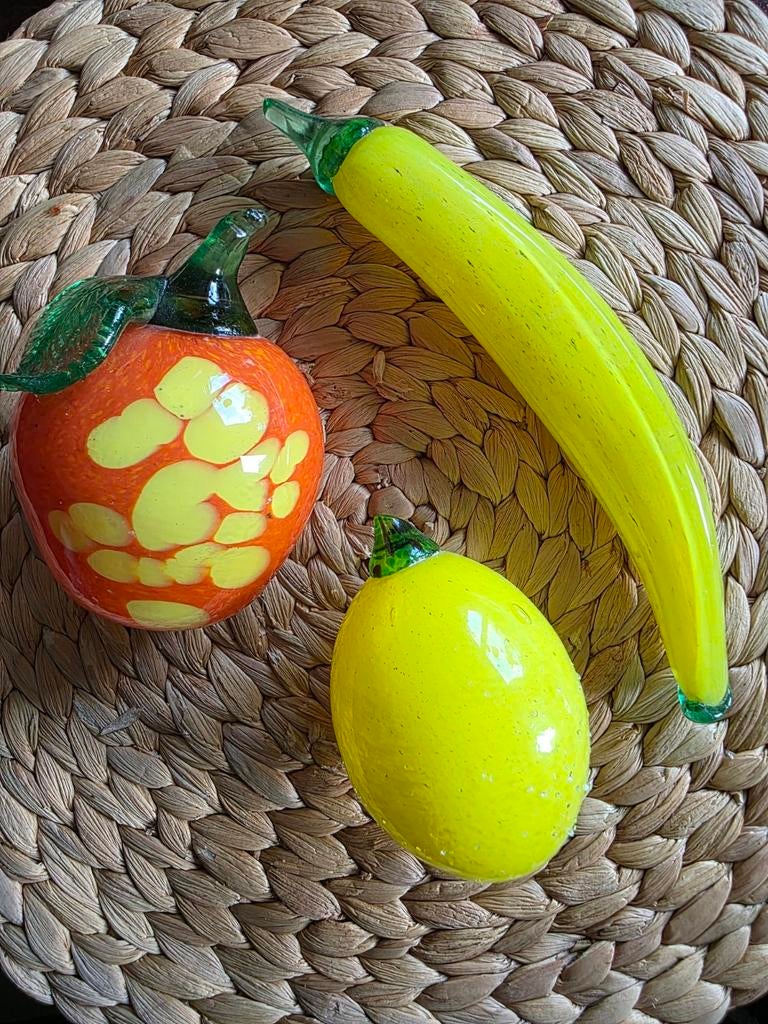 Vintage handgeblazen glas banaan, citroen en appel, Antiek en Kunst, Ophalen