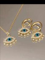 Nieuwe Gouden Ketting en Oorbellen Set met Boze Oog Hanger, Nieuw, Ophalen of Verzenden, Met kristal, Goud
