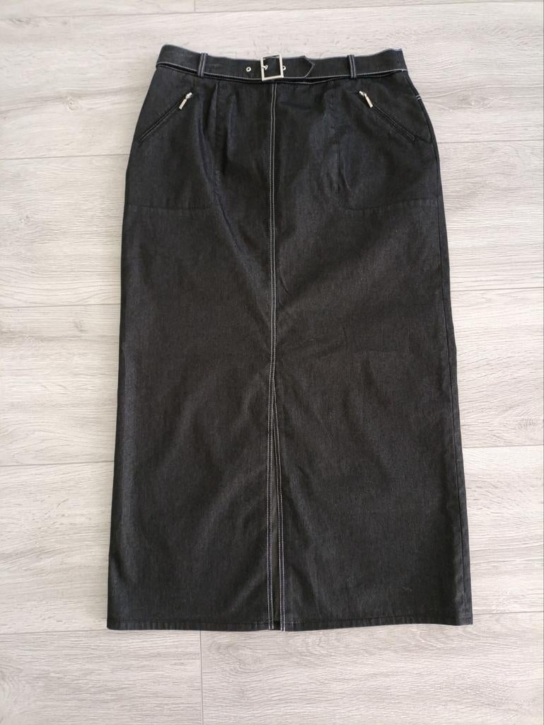 Lange zwarte Basler jeansrok met splitten, maat 40, Maat 38/40 (M), Zwart, Basler, Ophalen of Verzenden
