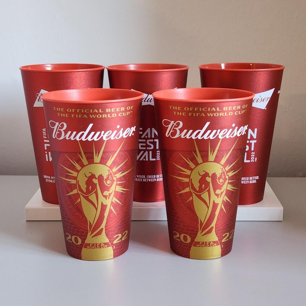 WK 2022 Budweiser bekers, Ophalen of Verzenden, Zo goed als nieuw, Glas of Glazen, Overige merken