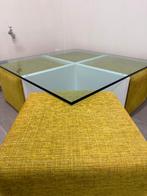 Salontafel met glas en 4 zitjes (stof vervangbaar), Ophalen, 100 tot 150 cm, Vierkant, 50 tot 100 cm