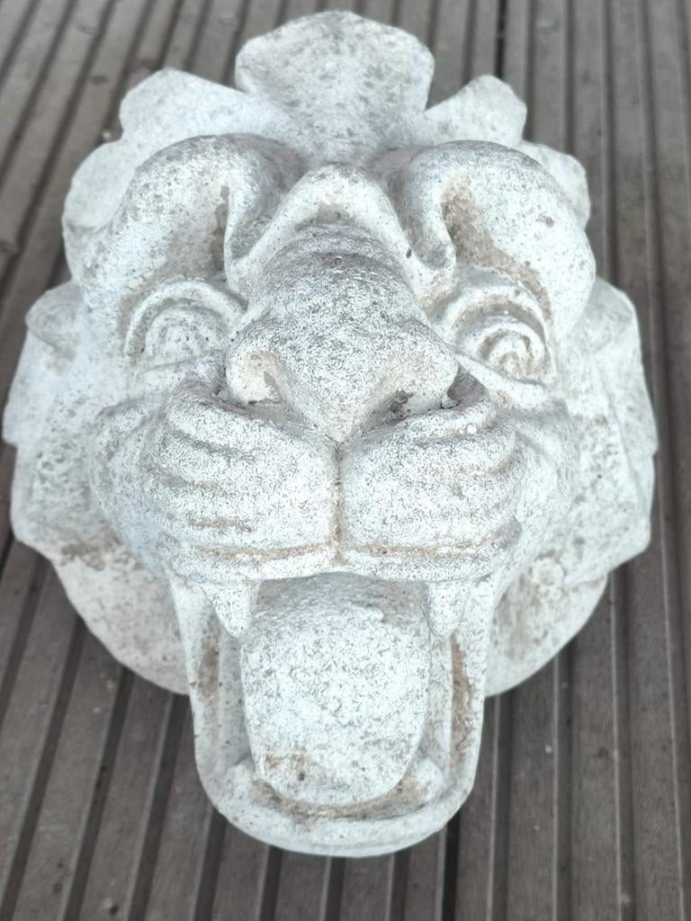 Betonnen Leeuwenkop tuinbeeld wanddecoratie Leeuw beeld, Tuin en Terras, Ophalen of Verzenden, Gebruikt, Beton, Dierenbeeld