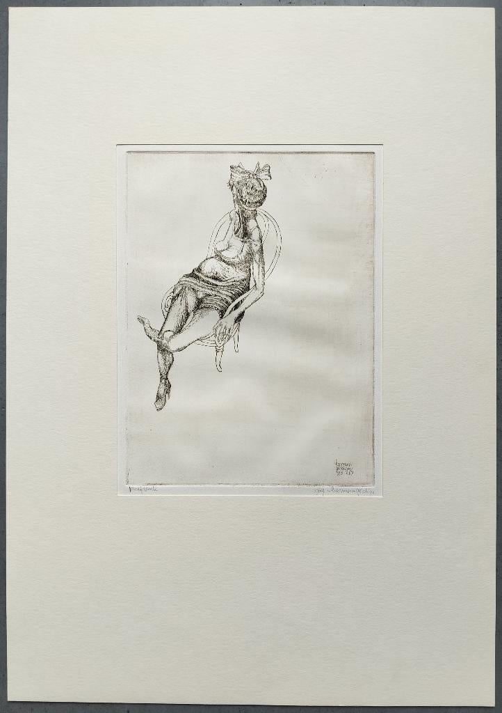 Herman Gordijn – zittend - gesigneerde ets, Ophalen of Verzenden