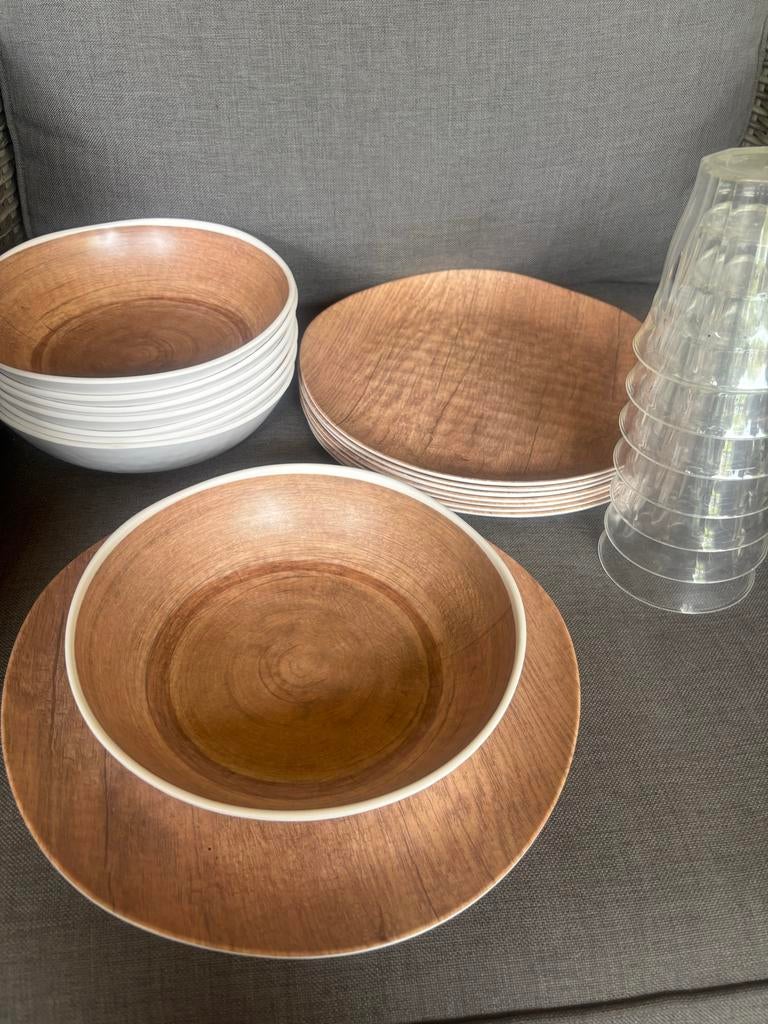 8-delig kunststof buitenservies - Vaatwasserbestendig, Overige materialen, Gebruikt, Ophalen of Verzenden, Effen