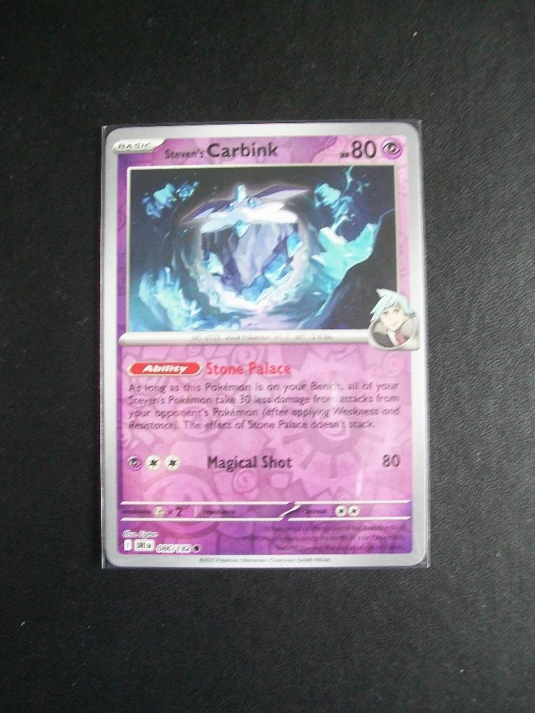 9135. Nieuwe Pokemon Kaart holofoil Steven's CARBINK 086/182, Verzenden, Nieuw, Losse kaart, Foil