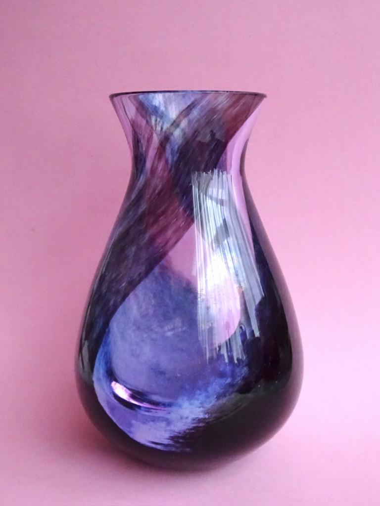 Vintage 60s 70s Murano glas vaas vaasje blauw paars design, Antiek en Kunst, Verzenden