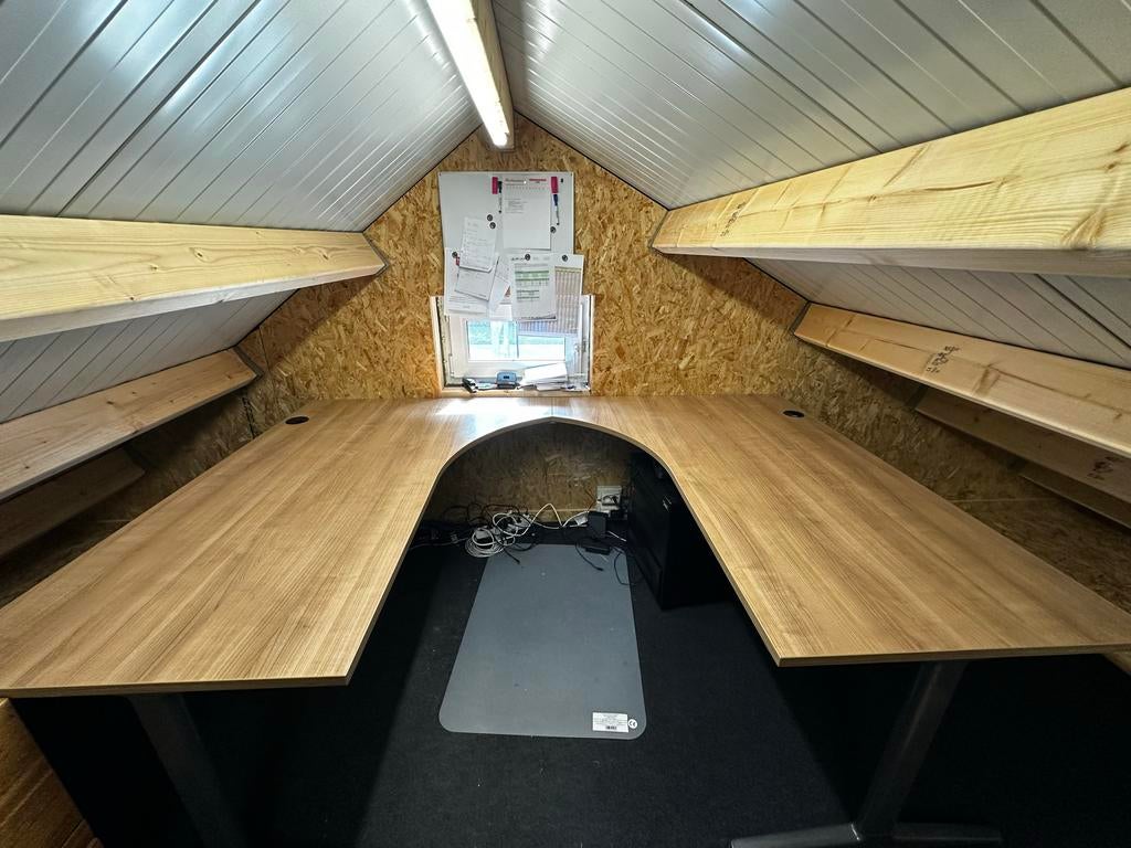 U-bureau of 2 losse bureaus - 2,41m breed, 1,6m lang, Ophalen, Demontabel, Gebruikt, Hout