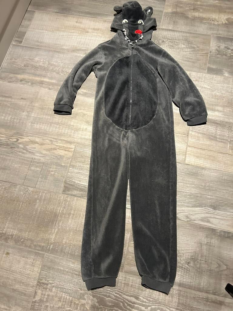 Grijze Wolf Onesie - Comfortabel en Leuk!, Ophalen of Verzenden, Gebruikt, 122 t/m 128, Jongen of Meisje