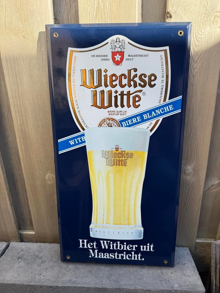 Emaille bord Wieckse Witte - Kleine gebruikerssporen, Antiek en Kunst, Antiek | Emaille, Ophalen of Verzenden