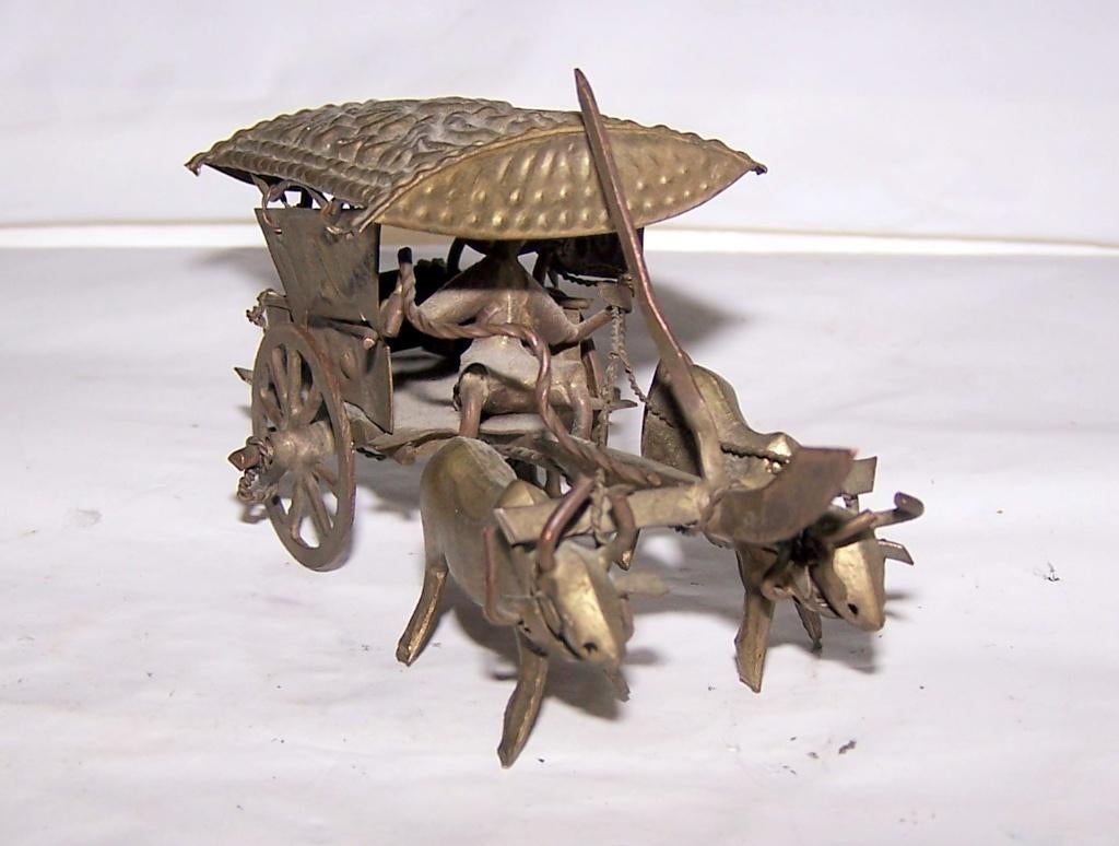 Prachtige Indonesische messing miniatuur ossenwagen. Izgs., Ophalen of Verzenden