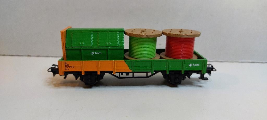 Bam Wagon Lage Bakwagon met Container en 2 Kabelhaspels (03), Hobby en Vrije tijd, Modeltreinen | H0, Wisselstroom, Wagon, Ophalen of Verzenden