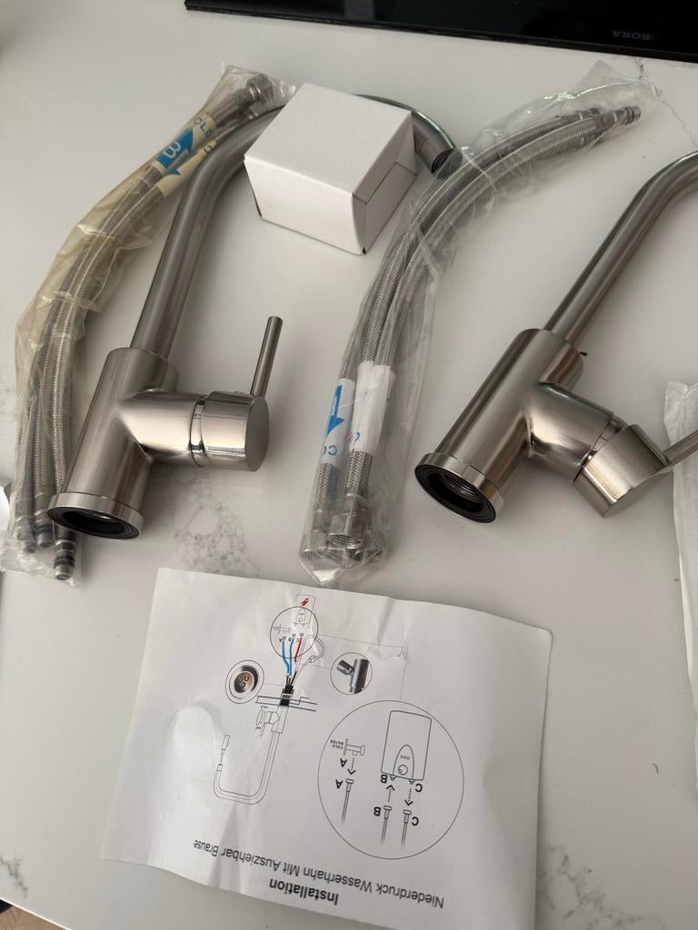 2x Keukenkraan lage druk RVS compleet met aansluitslangen et, Ophalen of Verzenden, Nieuw, Rvs, Kraan