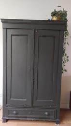 Vintage Brocante Kast Antraciet met Lade en Planken, Huis en Inrichting, Ophalen, Gebruikt