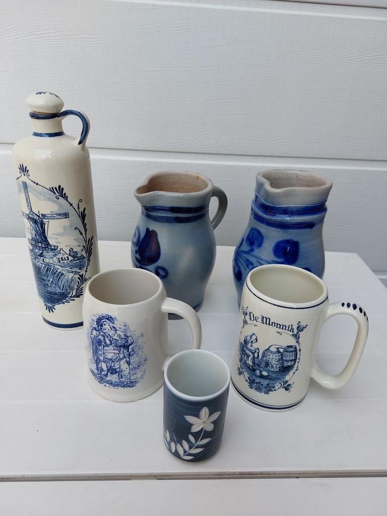 Delfs blauwe kruik, kannen, bierpullen en leuk lepelvaasje, Antiek en Kunst, Ophalen