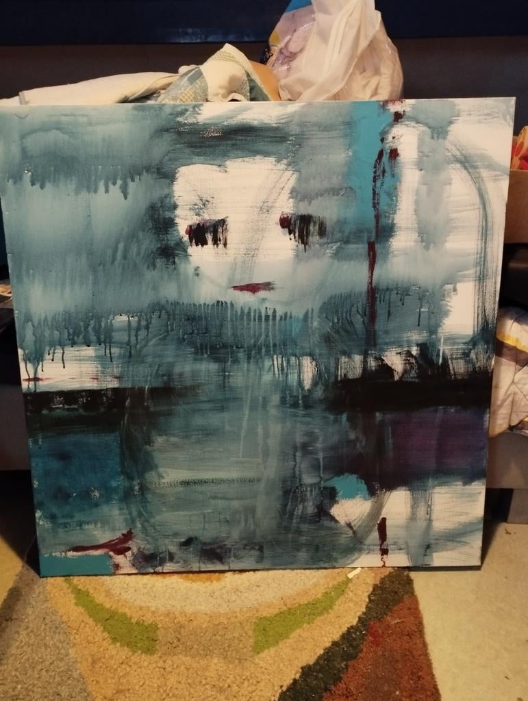 Groot abstract schilderij, afm ca 100x100 cm, Ophalen