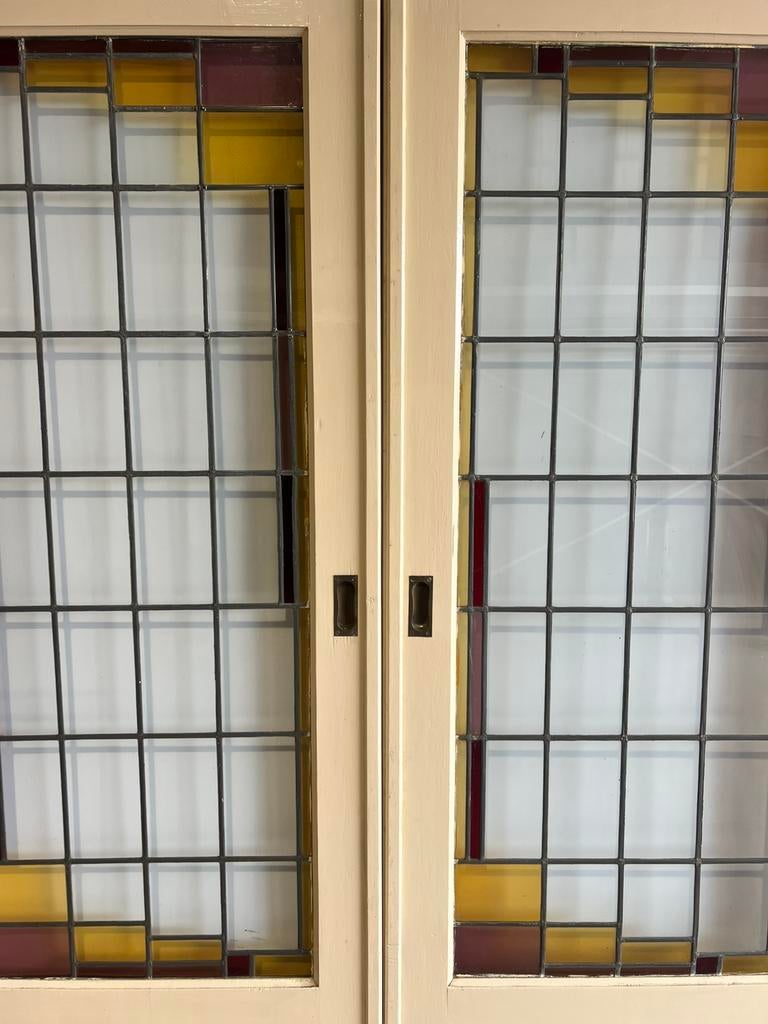 Oude ensuite schuifdeuren kleur glas in lood GAAF!, Doe-het-zelf en Verbouw, Deuren en Horren, 120 cm of meer, Binnendeur, Ophalen of Verzenden