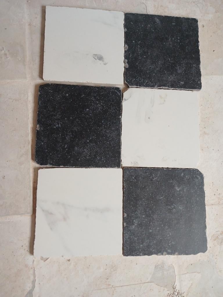 Hardsteen getrommelde tegels 20x20 cm zwart en wit, Doe-het-zelf en Verbouw, Tegels, Ophalen of Verzenden