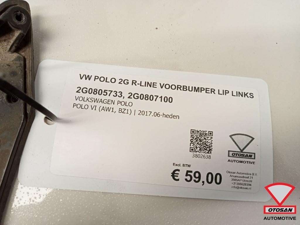 VW Polo 2G R-Line Voorbumper Spoiler Lip Links 2G0805733 2G0, Gebruikt, Volkswagen, Volkswagen AG, Links