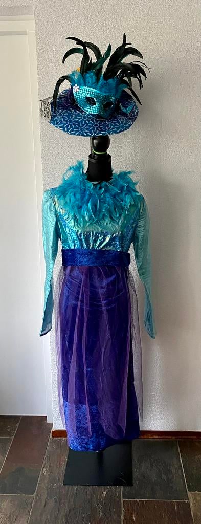 Aparte lange Jurk Blauw paars Maat S  Carnaval Feest Frozen, Ophalen of Verzenden, Zo goed als nieuw, Carnaval