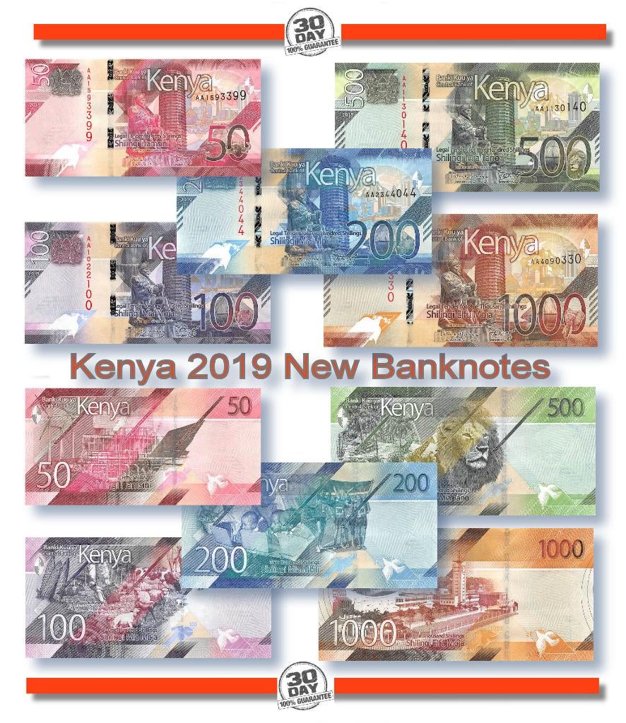 Kenya 50-100-200-500-1000 Shillings 2019 Unc, Ophalen of Verzenden, Overige landen, Setje