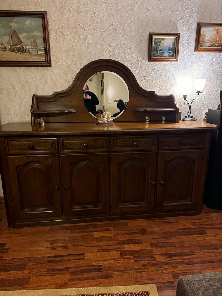 Antiek dressoir met spiegel en lades, Huis en Inrichting, Kasten | Dressoirs, Gebruikt, 150 tot 200 cm, 50 tot 75 cm, Met lade(s)