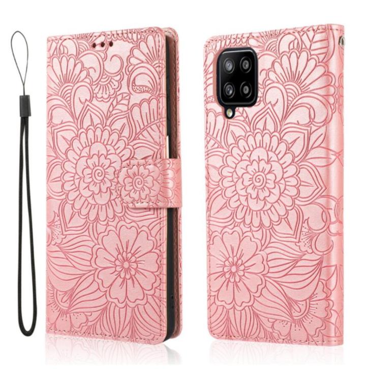 Samsung Galaxy A12 5G bookcase hoesje Bloemen / Roze-Goud, Telecommunicatie, Mobiele telefoons | Hoesjes en Frontjes | Samsung