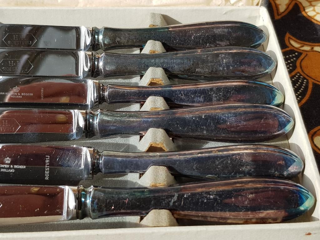 Zes mooie oude botermessen van Kempen & Begeer in de doos., Ophalen of Verzenden