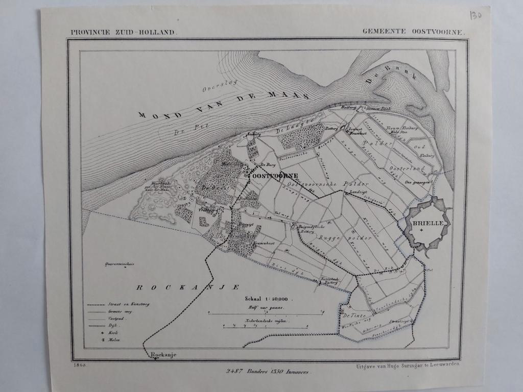 130  / Oostvoorne Brielle Litho uit 1868 van J. Kuyper, Ophalen of Verzenden