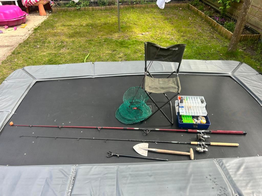 2 werphengels en div. accessoires., Watersport en Boten, Hengelsport | Algemeen, Ophalen, Gebruikt, Werphengel