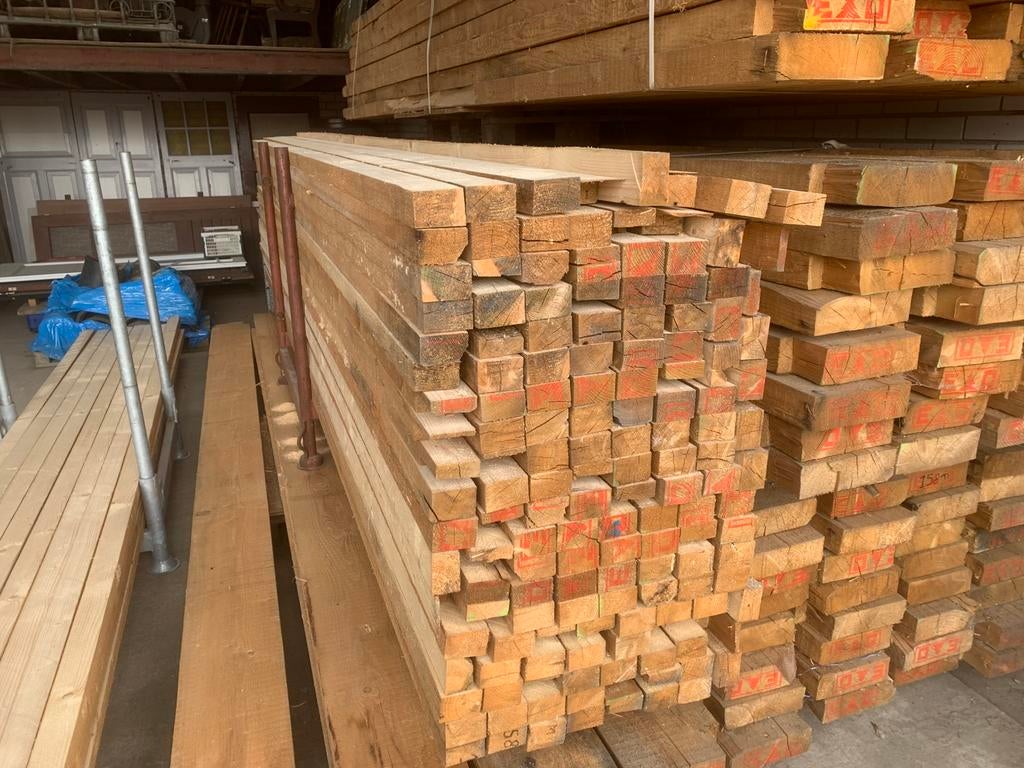 Balkhout 5x7,5 lengte 4,90 m 6€ per stuk, Ophalen, Gebruikt, 250 cm of meer, Balken