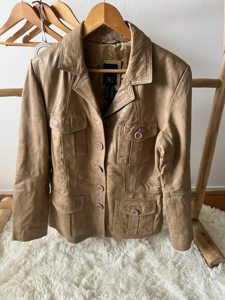 Cognac leren jasje, maat 42/44, Kleding | Dames, Jassen | Zomer, Gedragen, Maat 42/44 (L), Bruin, Ophalen of Verzenden