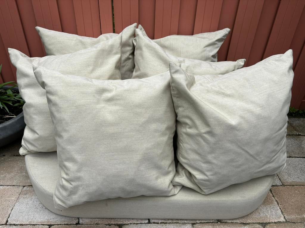 Tuinkussens beige, zitkussen en 6 kussens, Ophalen, Gebruikt
