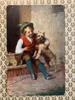 6-1-1908 Jongetje met hond (DD), Ophalen of Verzenden, Voor 1920, Gelopen, Kinderen