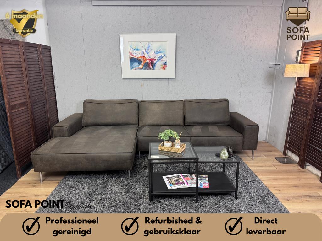 Nette Taupe Loungebank Microleer Refurbished -Gratis Bezorgd, Huis en Inrichting, Banken | Bankstellen, Ophalen of Verzenden, Zo goed als nieuw