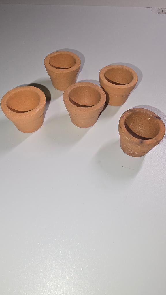 5 terracotta potjes, Tuin en Terras, Bloempotten, Rond, Ophalen of Verzenden, Zo goed als nieuw, Balkon