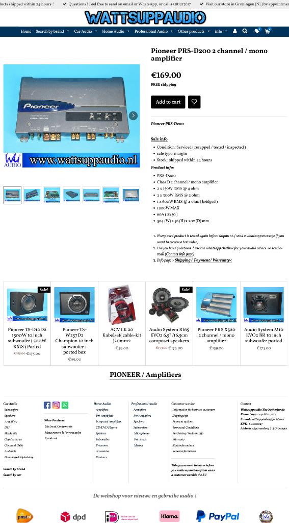 Pioneer PRS-D200 2 kanaals / mono versterker 2 x 300WRMS, Auto diversen, Autospeakers, Gebruikt, ., Ophalen of Verzenden, .