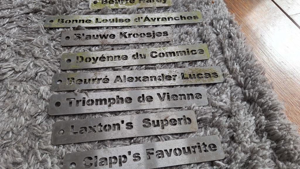 metalenbordjes appel en perenboom rassen, Tuin en Terras, Planten | Bomen, Ophalen of Verzenden, Lente, Volle zon, Overige soorten