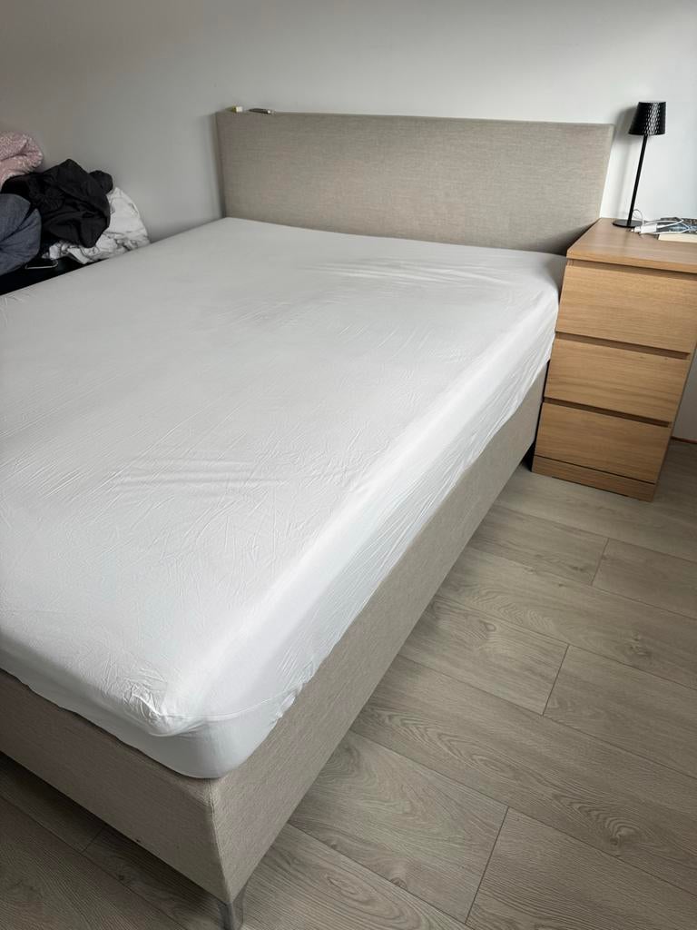 Boxspring 160x210 creme, Ophalen, Gebruikt, 210 cm, Tweepersoons