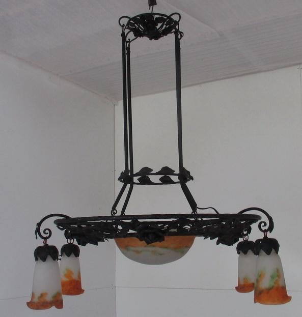 art deco luster lamp pate de verre Muller Luneville 10, Ophalen